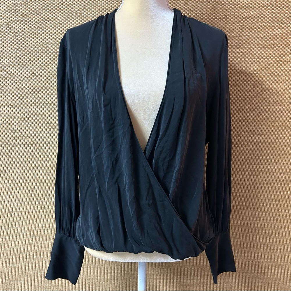 Halogen cross Front Blouse Womens Medium Black Silk Blend